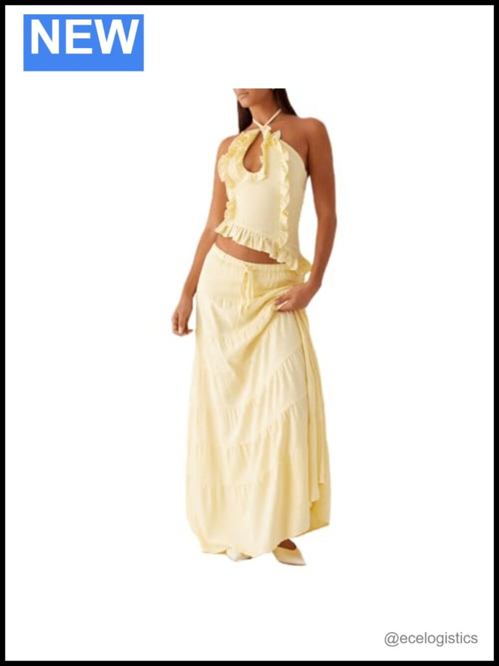 2 Piece Mesh Maxi Skirt Set Halter Cami Top See Through Y2K Beach Outfit